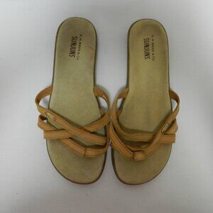 Bass SunJuns Sharon Leather thong sandals slides comfort Vintage Size 9 9W Wide
